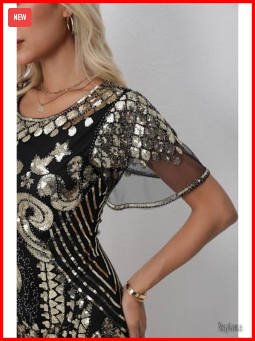 Sequin Beaded Flapper Dress Fringe Gatsby Party 1920s Vintage Gown - Picture 4 of 5